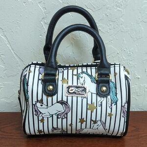 Luv Betsey by Betsey Johnson White Black Small Unicorn Print Satchel Bag